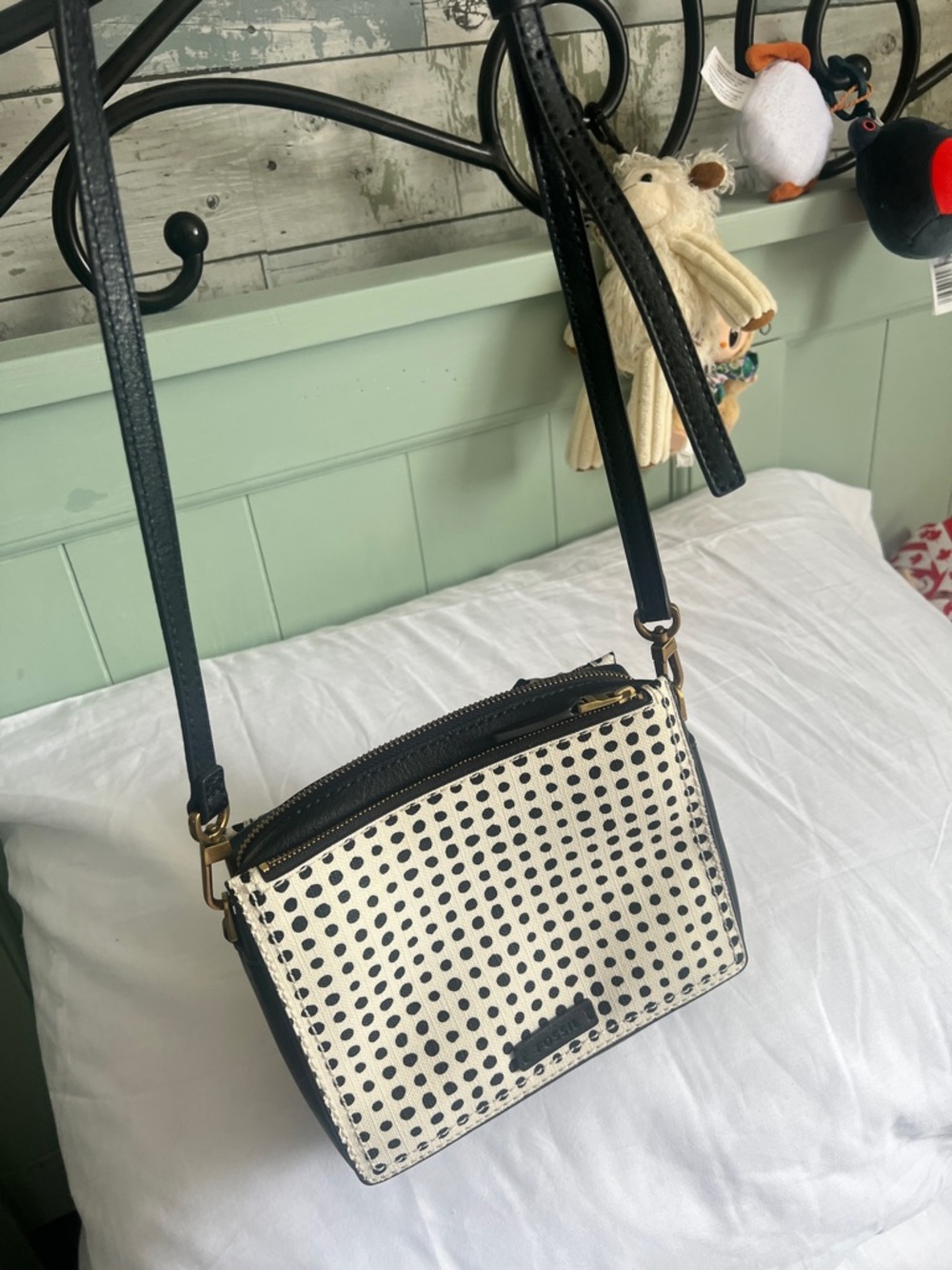 Fossil Black & White Polka Dot Crossbody Bag